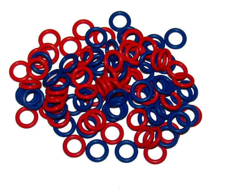 Captain O-Ring (100 Pack) Soft Stitch Ring Markers, Red & Blue (Small Size for Needle Sizes 0-8, for Knitting/Crochet/etc) - Image 1